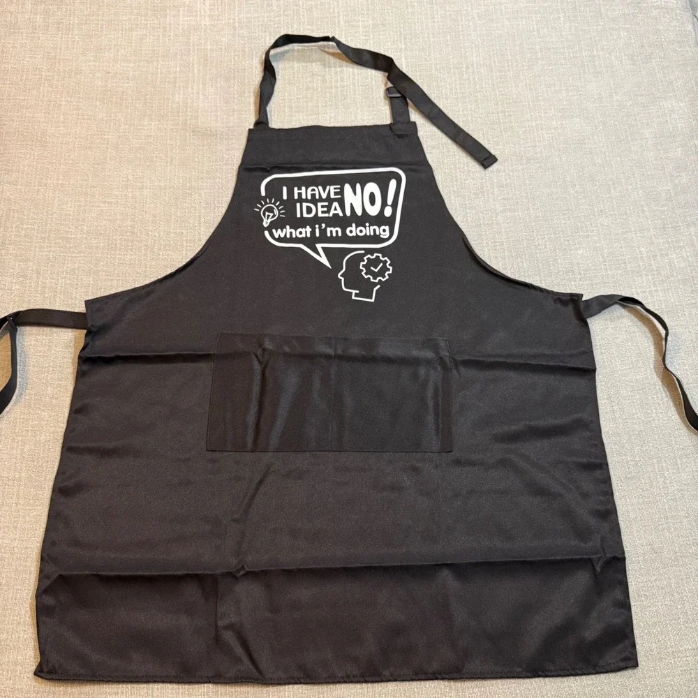 Funny Black Kitchen Apron I Have No Idea What I'm Doing Graphic Chef Bib Pocket